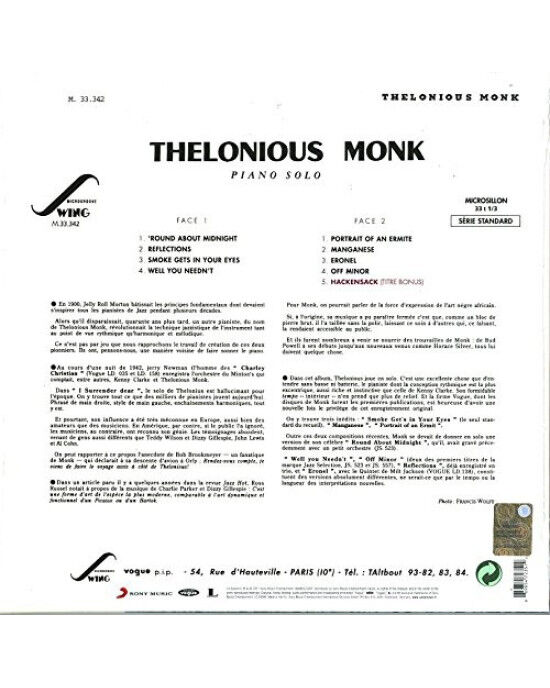 Thelonious Monk – Piano Solo (LP) Plak (Sıfır - Kapalı Ambalaj)